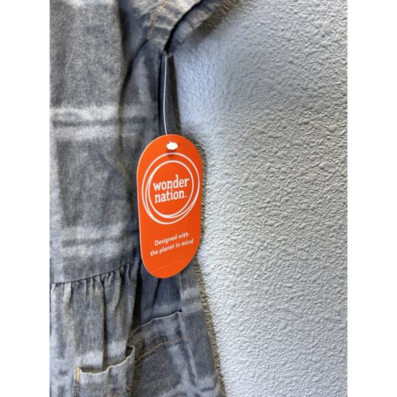 Wonder Nation Girls Dress Gray Plaid Button Front Short Sleeve Pockets Size 6-6X - Picture 4 of 5